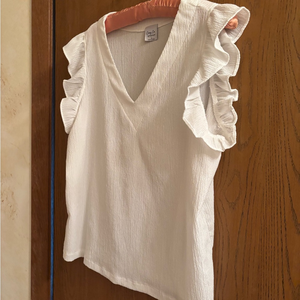 Coco + Carmen White Ruffled Sleeveless Blouse